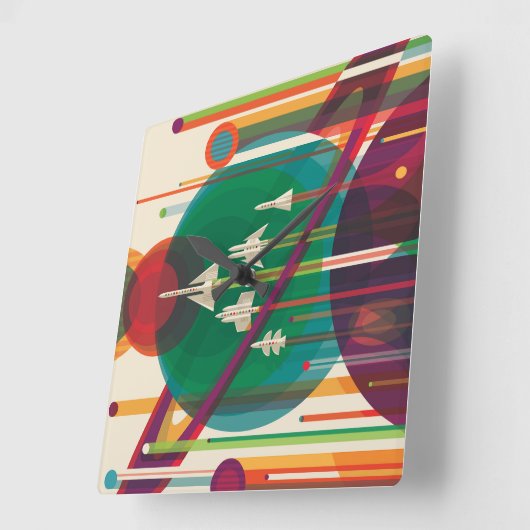 Retro Space Travel Poster - Solar System Grand Tou Quadratische Wanduhr (Winkel)