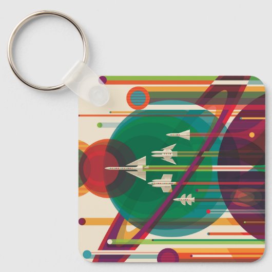 Retro Space Travel Poster - Solar System Grand Tou Schlüsselanhänger (Vorderseite)