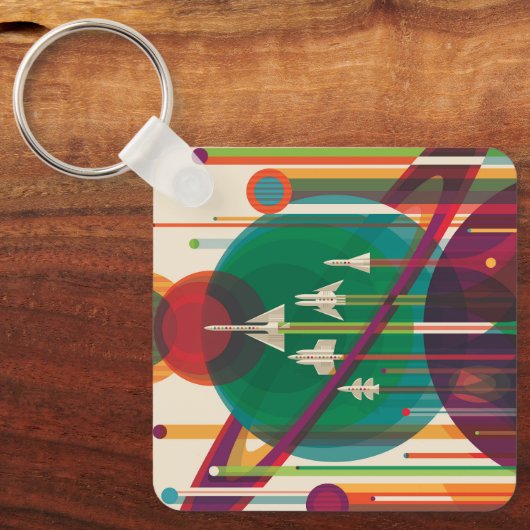 Retro Space Travel Poster - Solar System Grand Tou Schlüsselanhänger (Vorderseite)