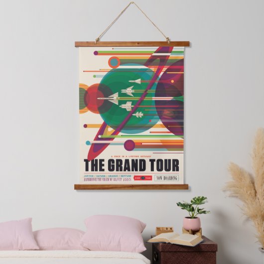Retro Space Travel Poster - Solar System Grand Tou Wandteppich Mit Holzrahmen (Schlafzimmer)
