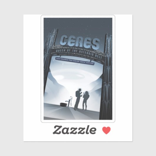 Retro Space Travel Poster-Zwerg Planet Ceres. Aufkleber (Blatt)