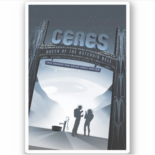 Retro Space Travel Poster-Zwerg Planet Ceres. Aufkleber (Vorderseite)