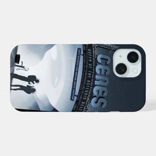 Retro Space Travel Poster-Zwerg Planet Ceres. iPhone 15 Hülle (Rückseite (Horizontal))