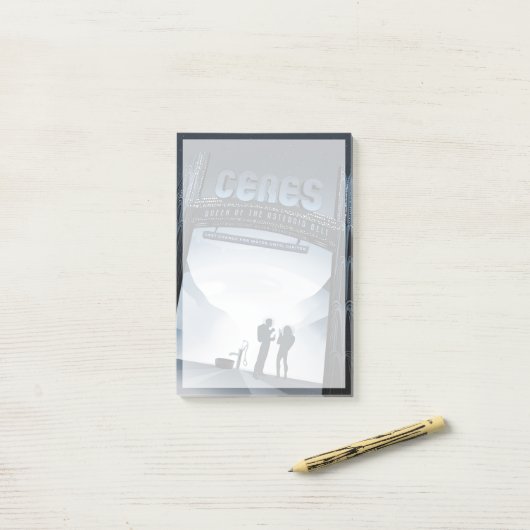 Retro Space Travel Poster-Zwerg Planet Ceres. Post-it Klebezettel (Auf Schreibtisch)