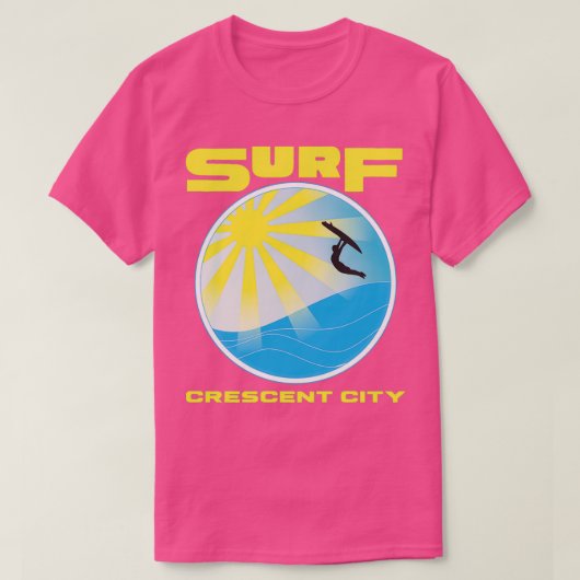 Retro SpaceAge Surf Crescent City California Yello T-Shirt (Design vorne)