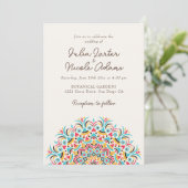 Retro Spanish Abstrakt Floral Mandala Wedding Einladung (Stehend Vorderseite)