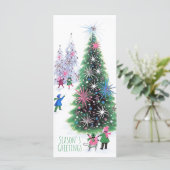 Retro Sparkling Christmas Trees Illustration Card (Stehend Vorderseite)