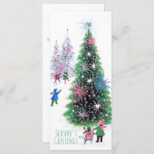 Retro Sparkling Christmas Trees Illustration Card (Vorne/Hinten)
