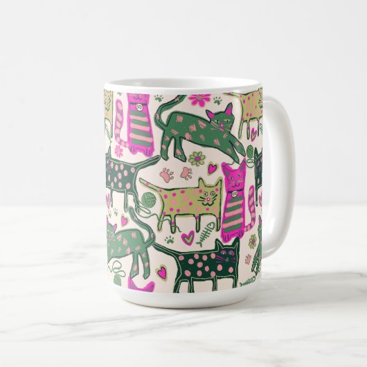 Retro-Spaß-Katze-Design Kaffeetasse (VorderseiteRechts)