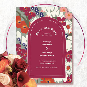 Retro-Spaß Moderne Blumen Bunte Save-the-Date-Kart Einladung