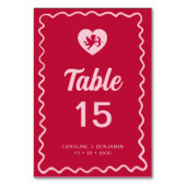 Retro-Spaß-Welliges Rahmen-Rot-Rosa-Cupid-Hochzeit Tischnummer (Rückseite)