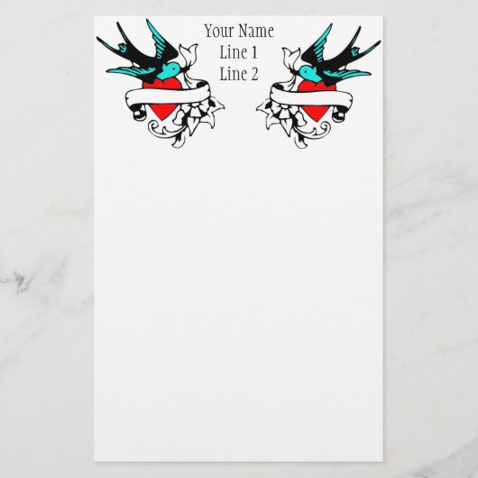 Retro Spatzen-Tätowierungs-Mappe Briefpapier (Vorderseite)