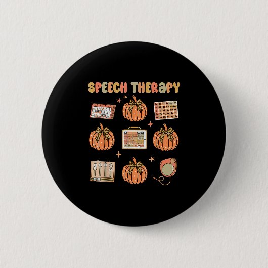 Retro Speech Therapy Slp Fall Pumpkin Speech Thera Button (Vorderseite)