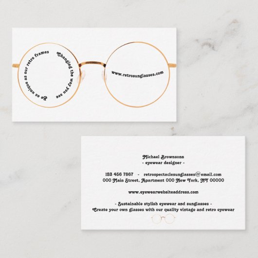 Retro-Spektakel Stilvolle Nachhaltige Brillen Visitenkarte (Vorne/Hinten)