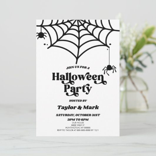Retro Spider Spiderweb Halloween-Party Einladung (Stehend Vorderseite)