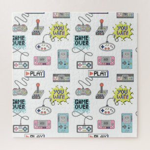 Retro-Spielcontroller: Farbige nahtlose Muster Puzzle