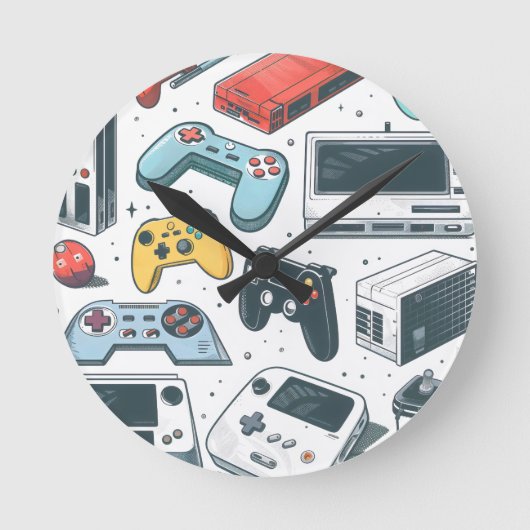 Retro-Spiele Runde Wanduhr (Vorderseite)