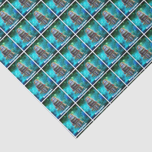 Retro-Spielzeugroboter Blau-Chiffre-Galaxie-indivi Seidenpapier (Ausschnitt)