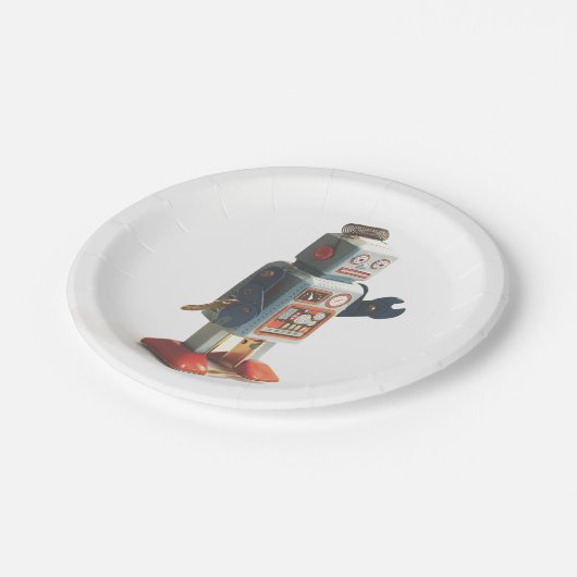 Retro-Spielzeugroboter Pappteller (Schrägansicht)