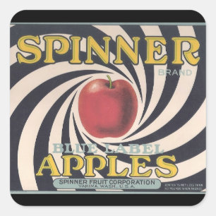 Retro Spinner Apfel-Marken-Aufkleber Quadratischer Aufkleber