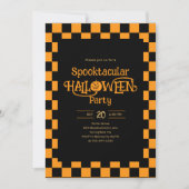 Retro-Spooktacular-Halloween-Karo-Orange Einladung (Vorderseite)