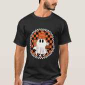 Retro Spooky Fun Ghost mit überprüftem Hintergrund T-Shirt (Vorderseite)