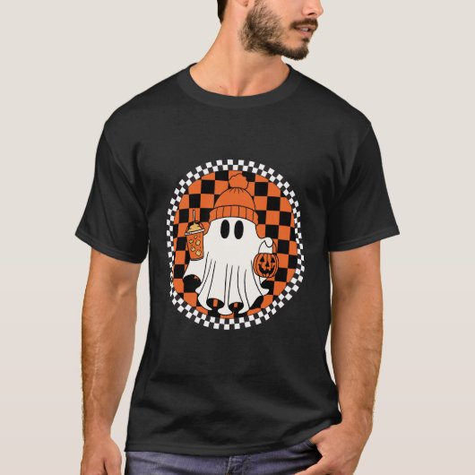 Retro Spooky Fun Ghost mit überprüftem Hintergrund T-Shirt (Vorderseite)