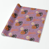 Retro Spooky Kitten Pumpkin Moons auf Lila Geschenkpapier (Ungerollt)