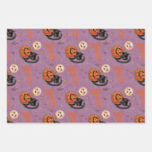 Retro Spooky Kitten Pumpkin Moons auf Lila Geschenkpapier Set (Vorderseite)