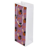 Retro Spooky Kitten Pumpkin Moons auf Lila Geschenktüte Für Weinflaschen (Vorderseite Schrägansicht)