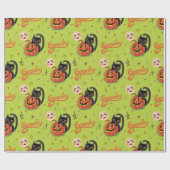 Retro Spooky Kitten Pumpkin Moons on Lime Green Geschenkpapier (Flach)
