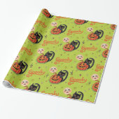 Retro Spooky Kitten Pumpkin Moons on Lime Green Geschenkpapier (Ungerollt)