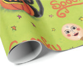Retro Spooky Kitten Pumpkin Moons on Lime Green Geschenkpapier (Rolleneckpunkt)