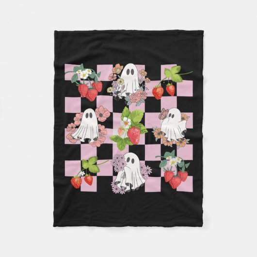 Retro Spooky Strawberry Ghost Halloween Ghost Cott Fleecedecke (Vorderseite)