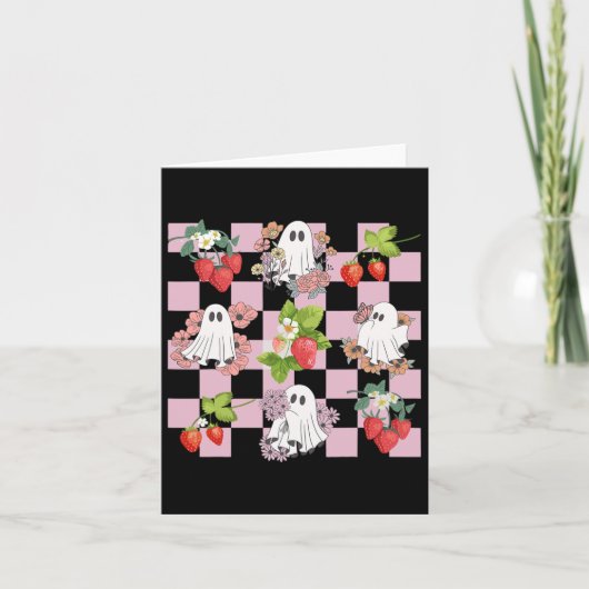 Retro Spooky Strawberry Ghost Halloween Ghost Cott Karte (Vorderseite)