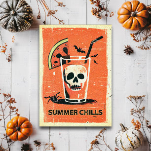 Retro Spooky Summer Goth Skeleton Coctail Postkarte