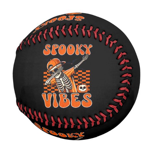Retro Spooky Vibes Dabbing Skeleton Halloween Baseball (Rückseite Links)