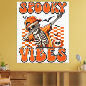 Retro Spooky Vibes Dabbing Skeleton Halloween Leinwanddruck (Insitu (Wohnzimmer))