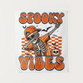 Retro Spooky Vibes Dabbing Skeleton Halloween Wandteppich (Vorderseite)