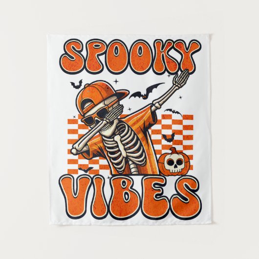 Retro Spooky Vibes Dabbing Skeleton Halloween Wandteppich (Vorderseite)
