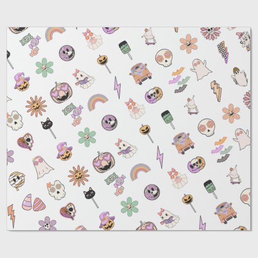 Retro Spooky Vibes Halloween Geschenkpapier (Flach)