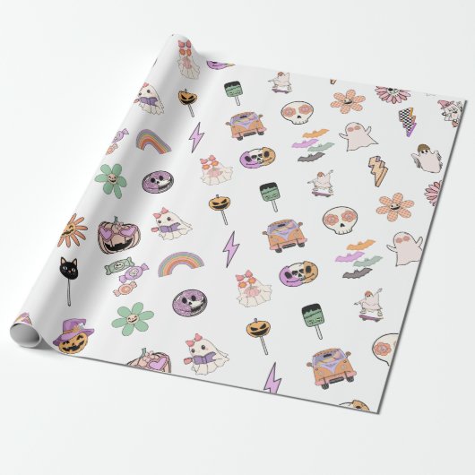 Retro Spooky Vibes Halloween Geschenkpapier (Ungerollt)