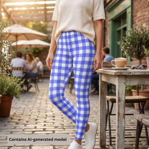 Retro Sport Chic Blau Kariert Leggings