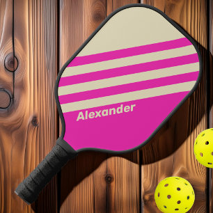 Retro Sport Rosa Streifen mit Namen Pickleball Schläger