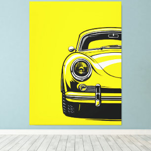 Retro-Sportwagen Front Pop-Art Gelbe Illustration Leinwanddruck