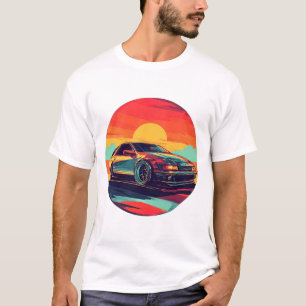 Retro-Sportwagen Sonnenuntergangs-Fahrt Stil Kunst T-Shirt