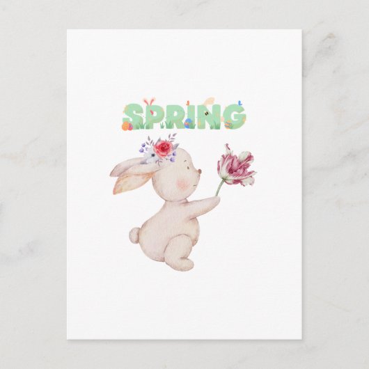 Retro Spring Bunny with Tulip Graphic Tee Postkarte (Vorderseite)