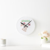 Retro Spring Bunny with Tulip Graphic Tee Runde Wanduhr (Zuhause)