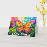 Retro Spring Butterfly Art Happy Birthday