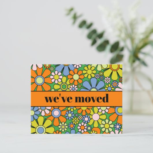 Retro Spring Floral neue Adresse / Wir sind umgezo Postkarte (Stehend Vorderseite)